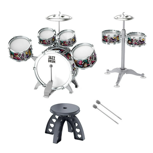 Batería de jazz para niños, juguetes de percusión, música educativa e iluminación con taburete. Estilo A