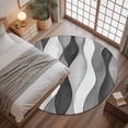 thumbnail image 3 of 3ft Round Rug, Gray Stripes Non-Skid Rubber Backing Large Area Rugs - Living Room Bedroom Home Office, Vintage Farmhouse Greyish Ripple Pattern Indoor Floor Mat Carpets Washable Rug, 3 of 9