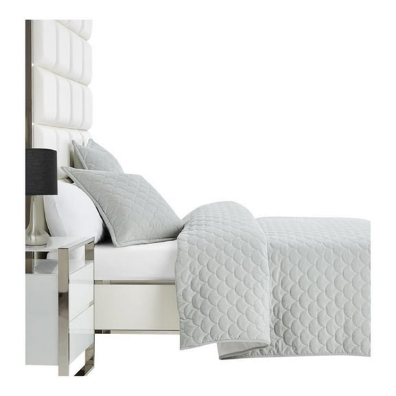 Michael Amini Whitehaven 3-piece Velvet Fabric King Duvet Set in Frost Green