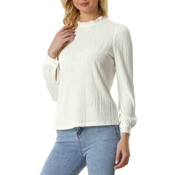 INSPIRE CHIC Ruffled Business Blouse for Women's Long Sleeve Mock Neck Casual Office Top