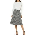 thumbnail image 3 of INSPIRE CHIC Women's Plaid Skirts Belted High Waist A-Line Mid-Length Skirts XL Black White, 3 of 8