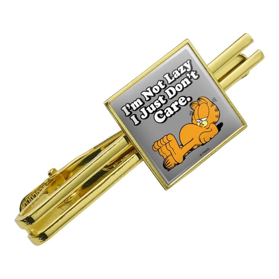 Garfield I'm Not Lazy Square Tie Bar Clip Clasp Tack- Silver or Gold