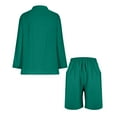 thumbnail image 5 of UAMVSH Women Button down Two Piece Sets Plus Size Cotton Linen Long Sleeve Shirts and Drawstring Bermuda Shorts Beach Outfits(Large,Green), 5 of 7
