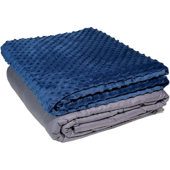 Cooling Weighted Blanket 20 Lbs - Queen King Weighted Blanket for Adults 60" X 80" Grey W/Blue Minky Duvet