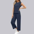 thumbnail image 5 of Fmbrln Womens Summer 2 Piece Sets Casual Solid Color Crew Neck Sleeveless Tank Tops and Straight Leg Pants Sets Lounge Sets Navy XL, 5 of 5
