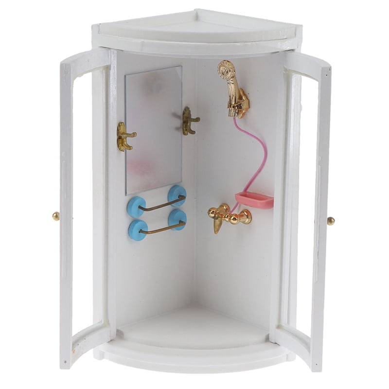 Wooden Dollhouse Shelf with Miniature Shampoo Bathroom Supplies Baby Miniatures