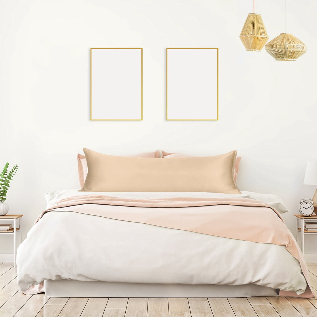 Unique Bargains 2 Pack Silky Satin Body Pillow Cases Champagne 21" x 60"