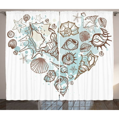 Teal Brown Room Nautical Curtains 2 Panels Set, Hand Drawn Seashells Scallop Starfish Whelk Ocean Underwater Life Theme, Window Drapes for Living Room Bedroom, 108W X 63L Inches, Brown Warm Taupe Teal, by Ambesonne ()