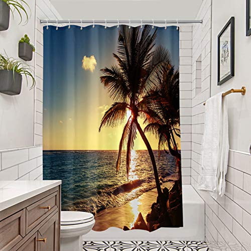 Sunset and tree Bathroom Decor Shower Curtain Waterproof Fabric w/12 Hooks new 
