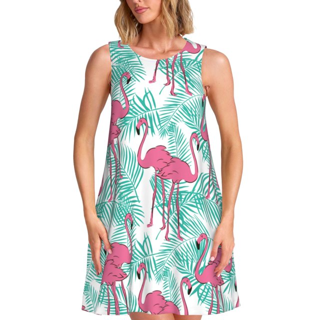 Balery Flamingo Vestidos de verano para mujer con estampado: vestido holgado sin mangas, vestido playero informal y cómodo para días calurosos.