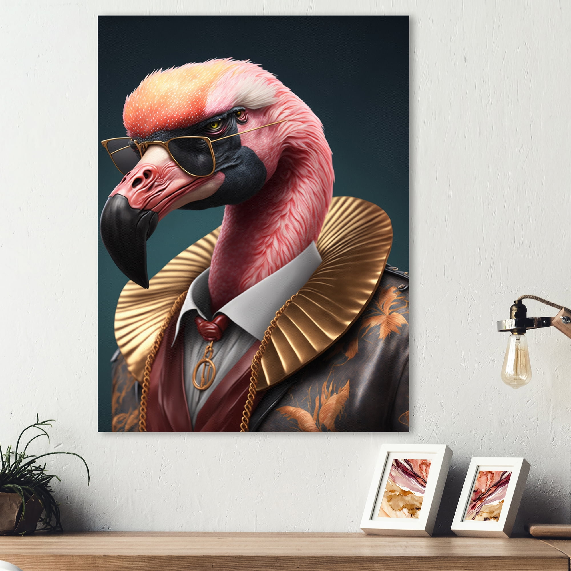 Designart Flamingo Gangster In NYC I Canvas Wall Art