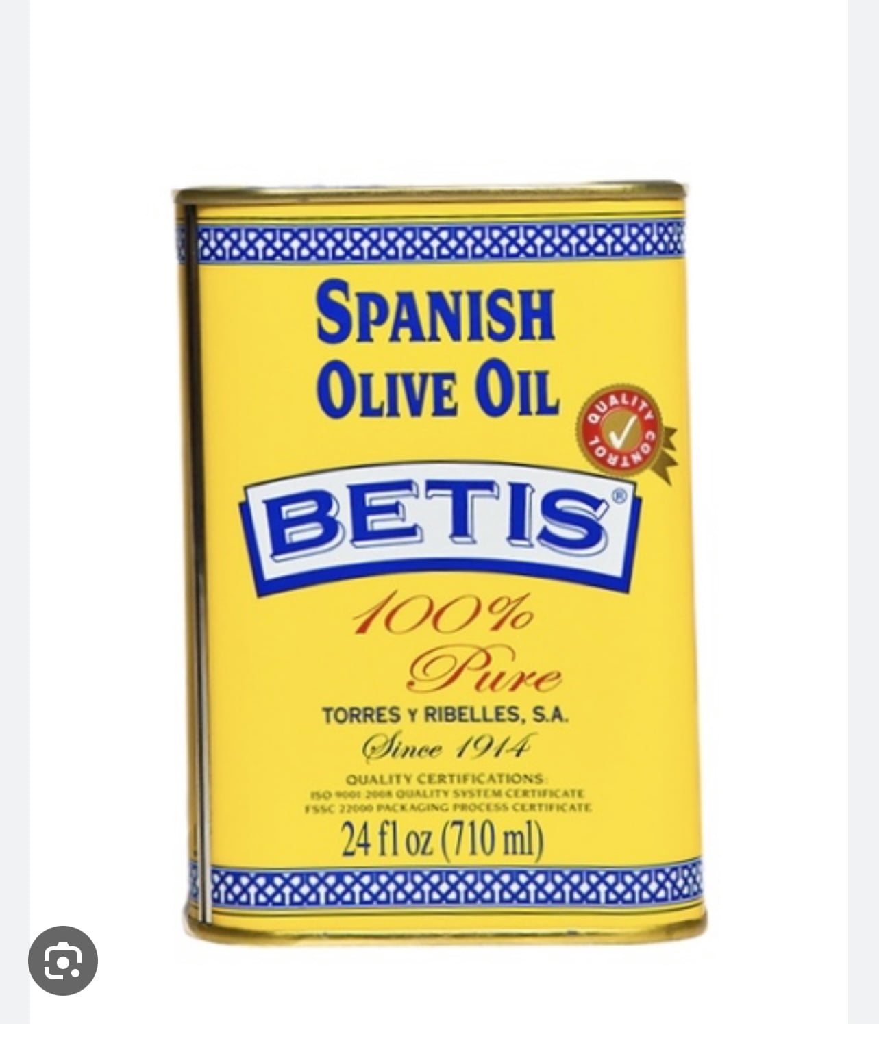 Betis Torres Y Ribelles 100% Pure Spanish Olive Oil Tin Can 24oz Gluten Free