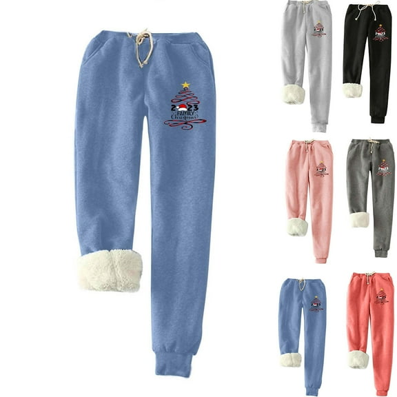 BiZtdJrK Sherpa Lined Sweatpants Women Plus Size Athletic Jogger Track Pants Christmas Novelty Printed Trousers Winter Warm Fleece Pants Daily Sales