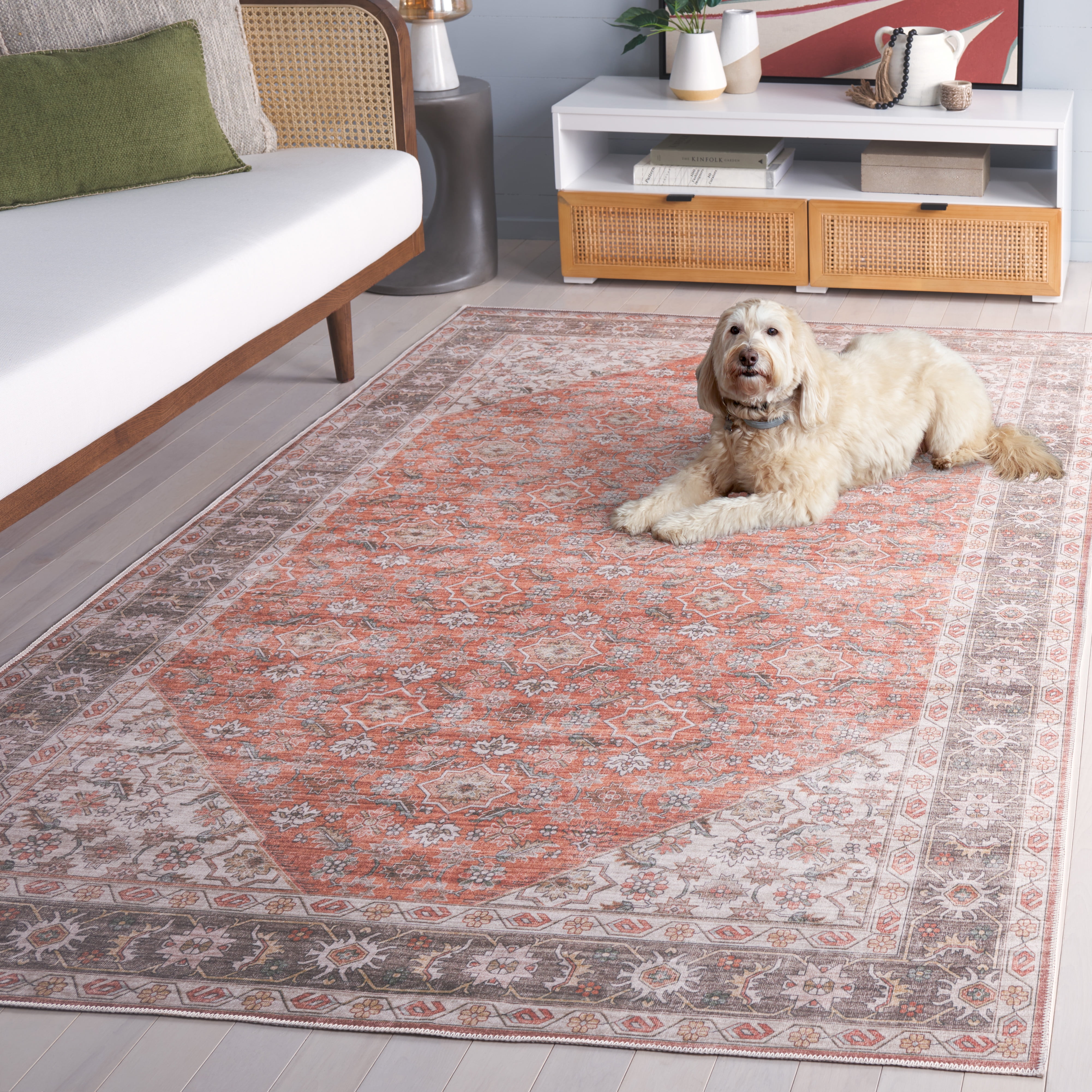 Safavieh Arizona 8'-0" x 10'-0" Polyester Power Loomed Rug in Rust / Olive