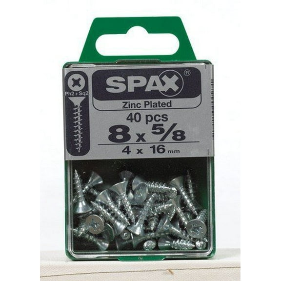 SPAX No. 8 x 5/8 in. L Phillips/Square Flat Head Zinc-Plated Steel Multi-Purpose Screw 40 each