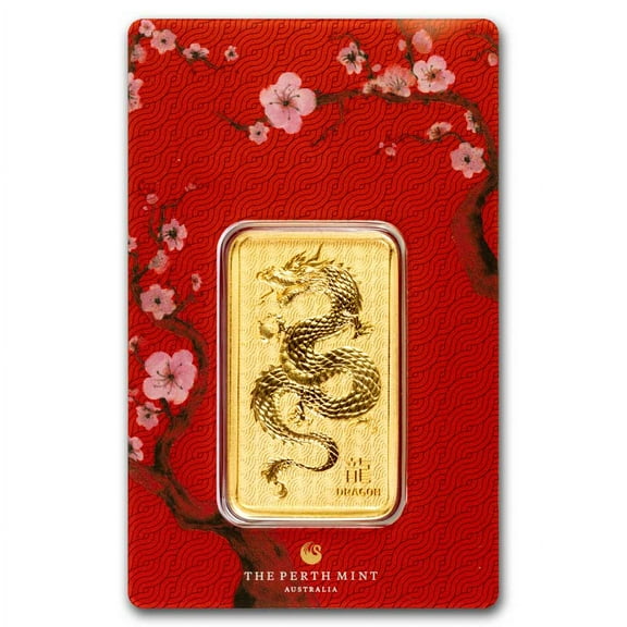 2024 1 oz Gold Bar - Perth Mint Lunar Dragon (In Assay)