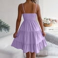thumbnail image 5 of ClodeEU Women's Square Neck Spaghetti Strap Backless Dress with Shirred Tiered Ruffle , Solid Color Sleeveless Midi Dress Purple,Womens Plus M, 5 of 8