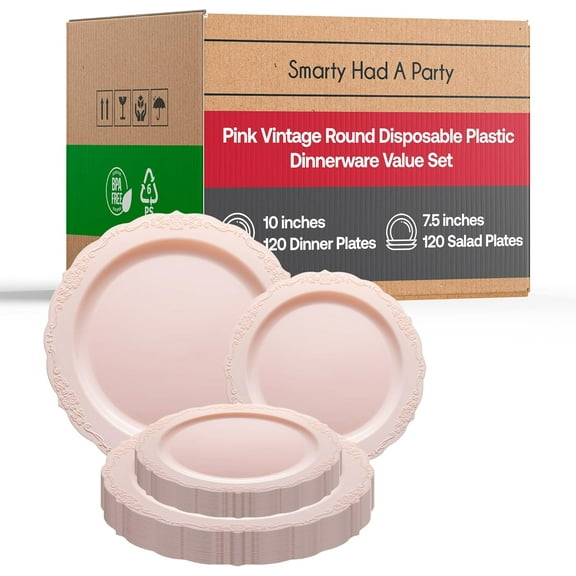 Elegant Plastic Plates, Disposable Dinnerware Sets, Plastic Dinner Plates, Disposable Plates for Party, Disposable Plastic Plates, Party Plates (Pink, Combo Plate Set (120 Guests))