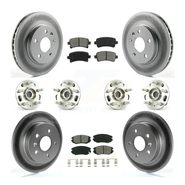 Transit Auto Front Rear Hub Bearings Assembly Coated Disc Brake Rotors and Semi-Metallic Pads Kit (10Pc) for Car Chevrolet Malibu Limited - Left Right Side (Driver Passenger) KBB-112302