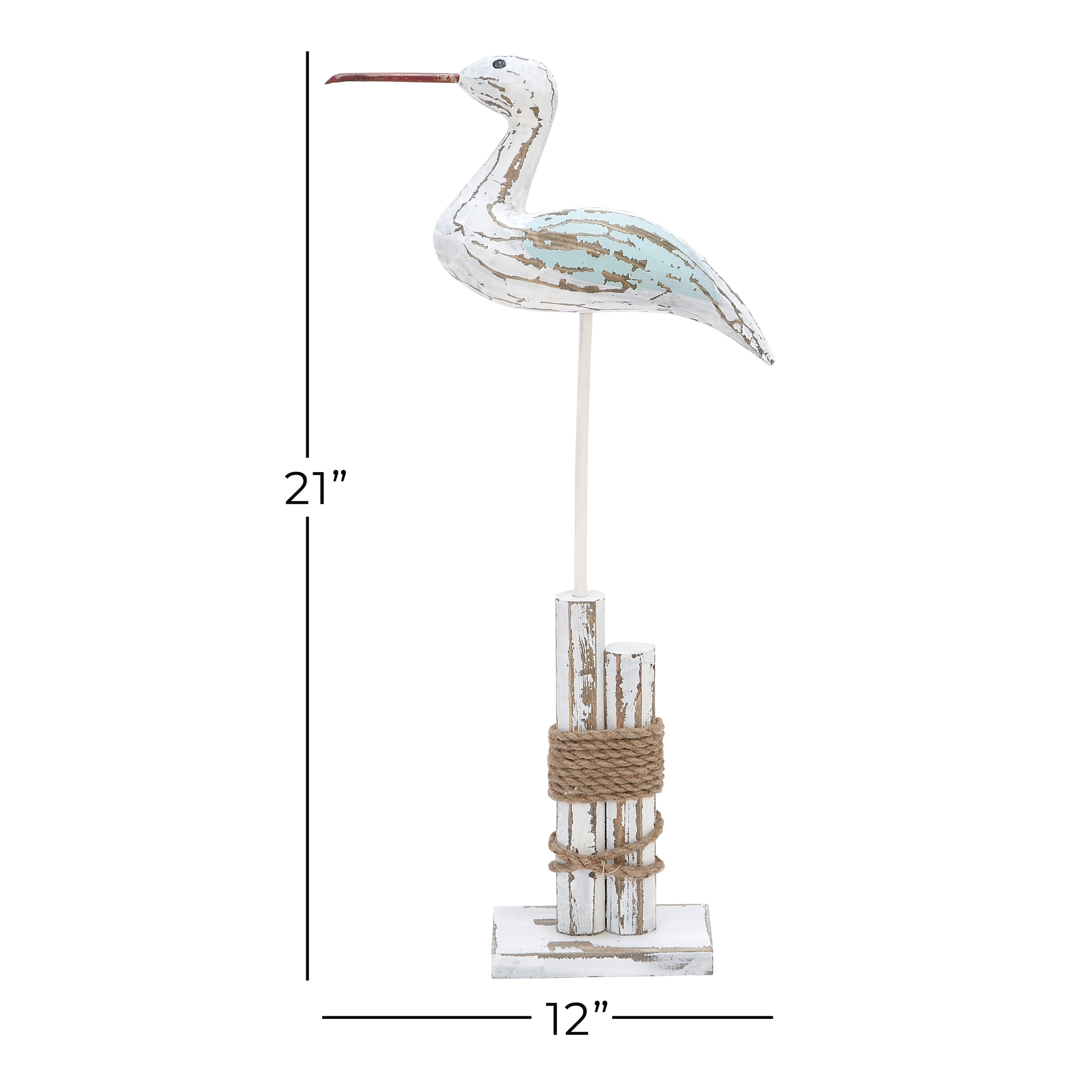 12" x 21" White Wood Bird Sculpture, by DecMode