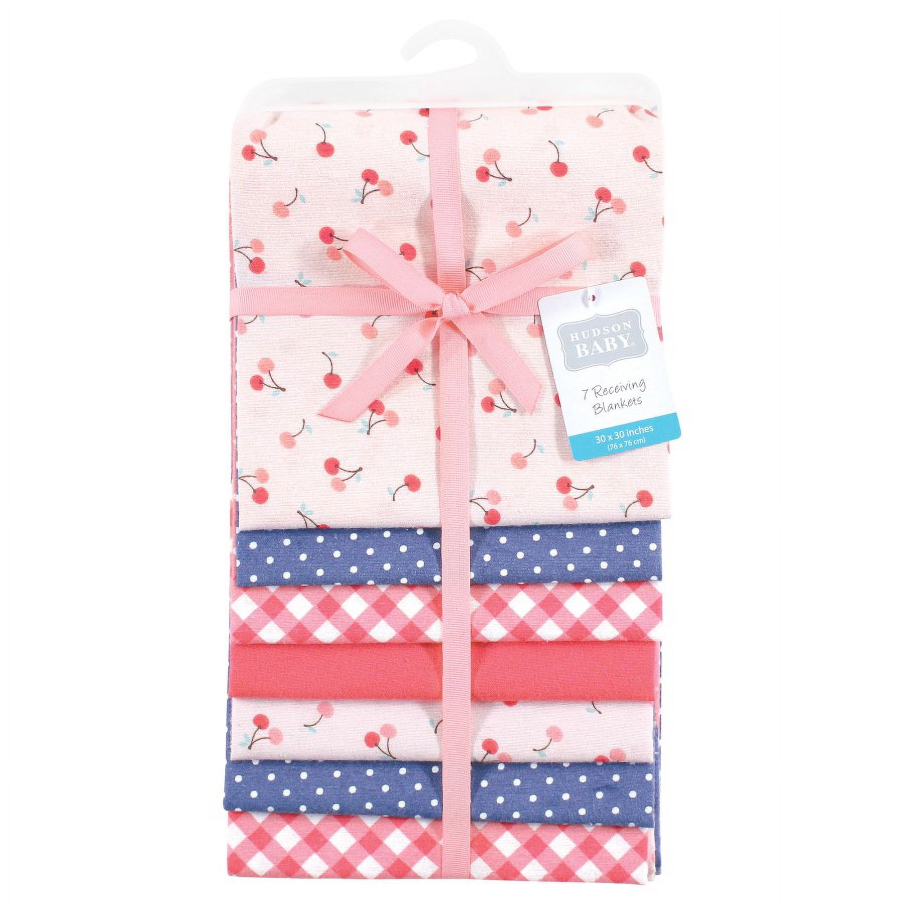 Hudson Baby Infant Girl Cotton Poly Flannel Receiving Blankets Bundle, Cherry Sweet, One Size