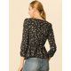 thumbnail image 5 of Blusa de Cintura con Cinturón Y Estampado floral Allegra K vintage Negro S, 5 of 6
