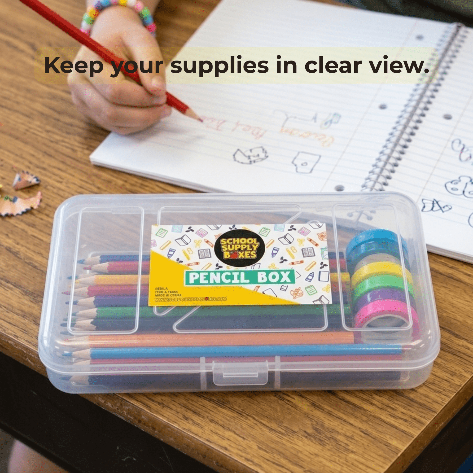 School Supply Boxes | Clear, Translucent Pencil Box | 6 Pack | Durable and Stackable Organizer for School Supplies & Office Products