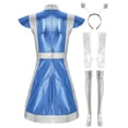 thumbnail image 4 of Sxiwei Women's Space Alien Costume Shiny Suits Halloween Cosplay Fancy Dress with Accessories Blue 3XL, 4 of 5
