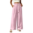 thumbnail image 2 of VBVC Women's High Waisted Wide Leg Pants , Pleated Palazzo Pants For Women , Ladies' Casual Flowy Dress Trousers with Pockets and a Belt,Pink,S-2XL, 2 of 7