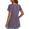 thumbnail image 3 of MOYIKO Women Basic T Shirts Casual Dressy Top Short Puff Sleeve Round Neck Summer Tops Deep Purple Babydoll Blouse Tee XXXL, 3 of 7
