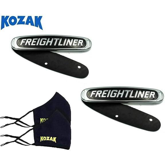 Kozak Hood Grille Freightliner Emblem Logo Name Plate - Black with Chrome - Fits Most Freightliner Semi Trucks Models up to 2017 - (2 piece set)
