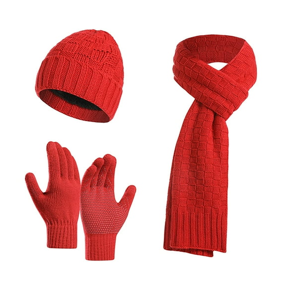 LIZENG New Winter Thickened Warm Hat Scarf Glove Knitted Three Piece Set with Knit Warm Hat Long Scarf Touch Screen Gloves Set Neck Scarves for Women Men
