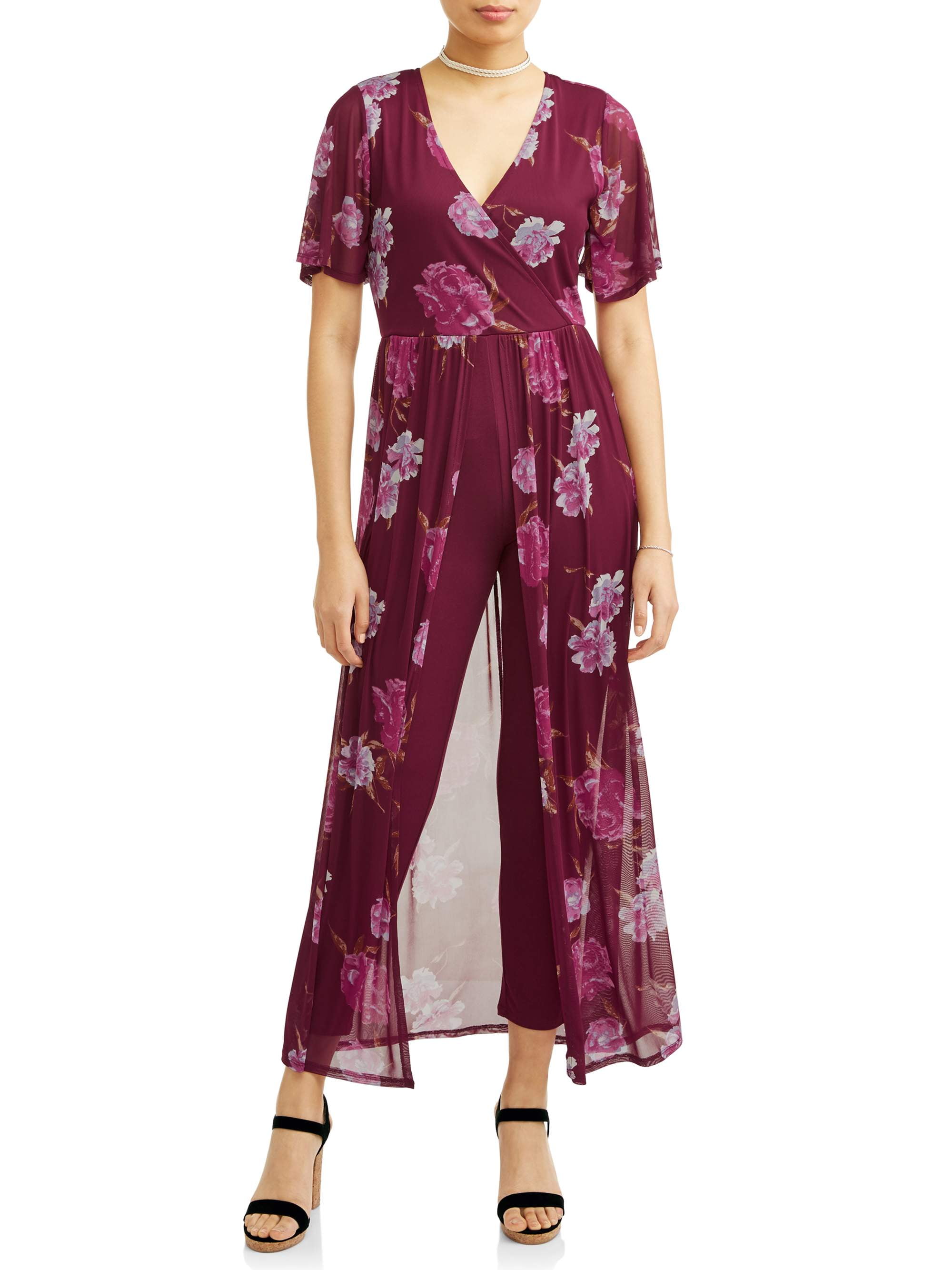 No Boundaries Juniors' flutter sleeve wrap walk through dress