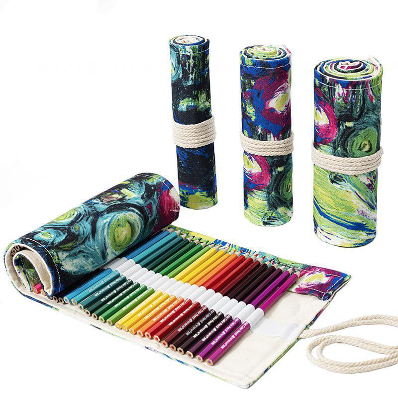 iBamax Canvas Pencil Wrap,24/36/48/72 Pencil Holder Colored Pencils Case  Roll Multi-purpose Pouch for School Office Art Soft Portable Pencil Bag for  Travel Makes Your Pencils Organized