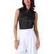 thumbnail image 1 of INSPIRAR CHIC Blusa de Satén para Mujer Elegante Sin Mangas con Pliegues Cuello Mock con Volantes Sólido Blusa de Trabajo Top de Seda Talla M Negro, 1 of 6