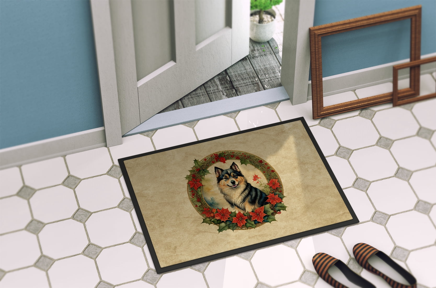 Carolines Treasures DAC2363MAT 18 x 27 in. Unisex Finnish Lapphund Christmas Flowers Doormat