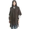 thumbnail image 4 of Suéter de punto bohemio para mujer, Poncho con capucha y botones de talla grande para otoño e invierno, chal de punto a cuadros, capa con borlas, 4 of 5