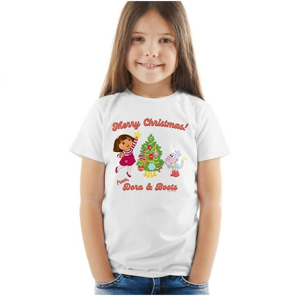 Dora The Explorer Happy Holidays From Dora And Boots Kids T Shirt for Youth Toddler Boys and Girls