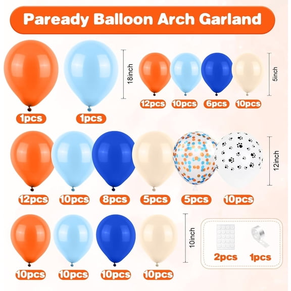 SHILIU-Blue and Orange Balloon Arch, 120 Pcs Balloon Arch Garland, 18/12/10/5 Inch Sand White Confetti Orange Balloons for Birthday Party Decorations