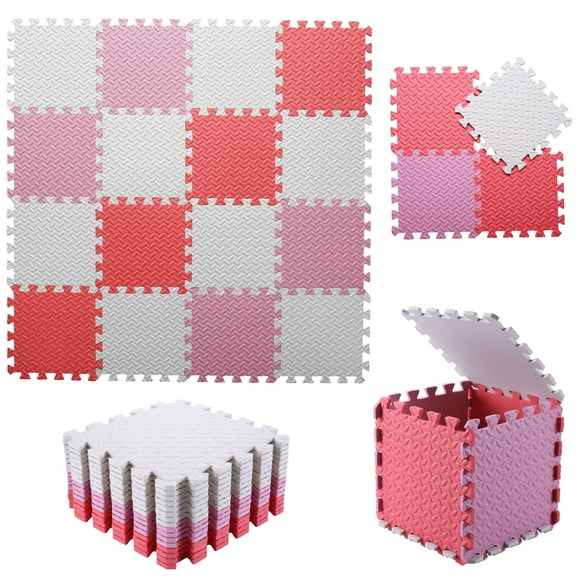 Alfombrilla de espuma Tamiplay para bebé de 1 cm de grosor, 16 baldosas, blanco/rosa/rojo