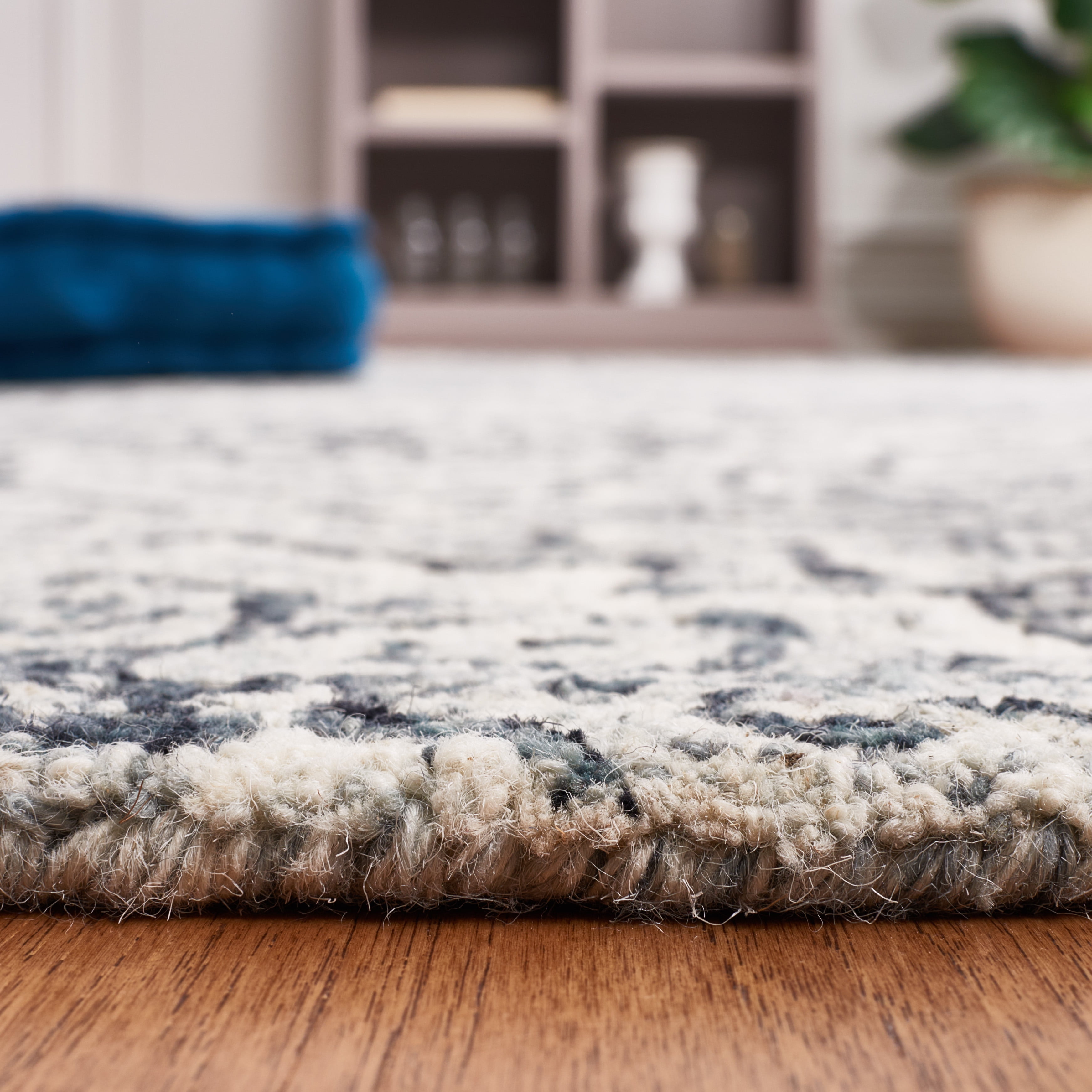 SAFAVIEH Abstract Drew Abstract Wool Area Rug, Dark Blue/Gray, 6' x 6' Square