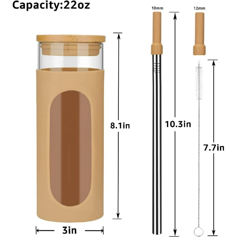 Dingerjar Glass Tumbler With Bamboo Lids and Glass Straws, 22 OZ for Iced  Coffee Cup, Water, Smoothie 4 Pack