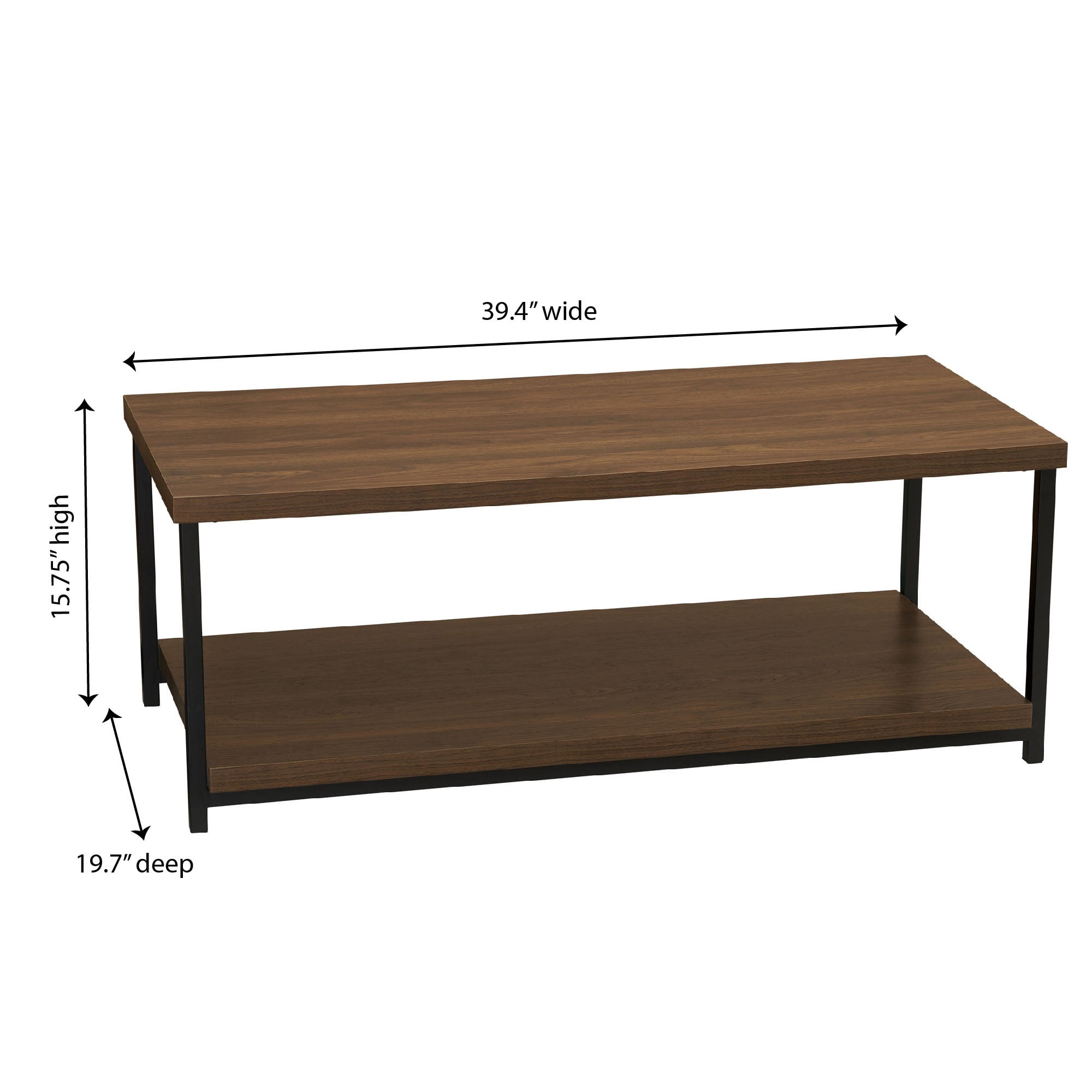 Household Essentials 39.4 Inches Wide Rectangular Low-Profile Coffee Table, Mid-Century Walnut