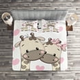 thumbnail image 2 of Ambesonne Animal Quilted Coverlet 3 Pcs, Giraffes and Hearts, King Size, White Grey Pink, 2 of 2