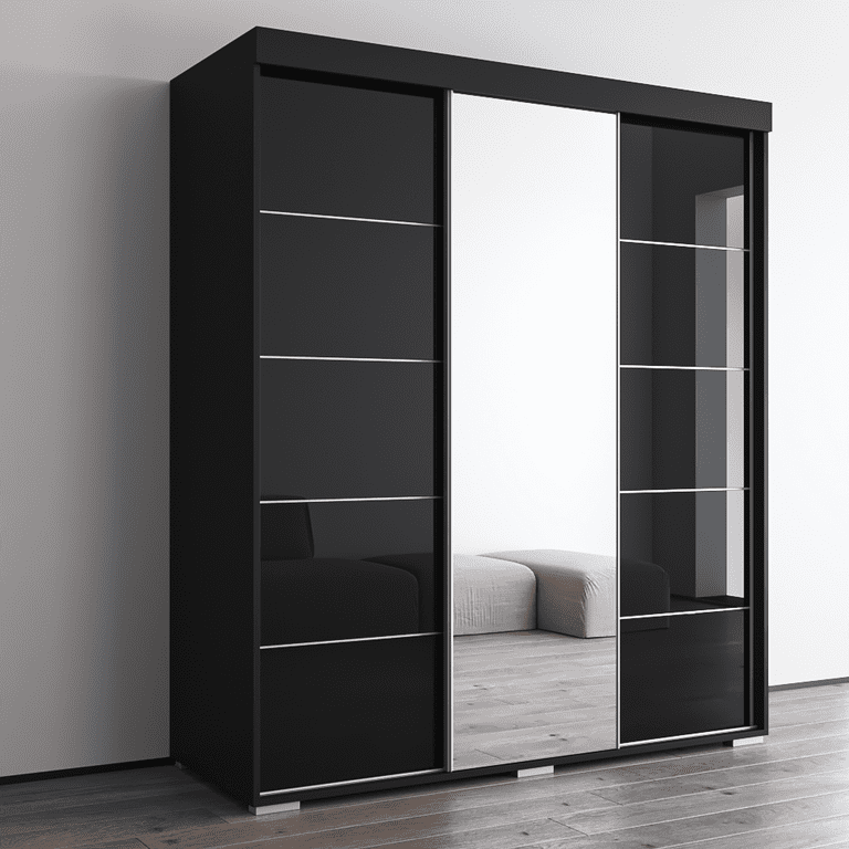 Meble Furniture Aria 3D Wardrobe with Mirror Black