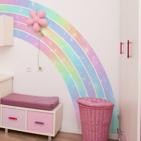 Large Rainbow Wall Decals Peel and Stick Holographic Half Rainbow Wall Stickers, DIY Removable Pink Rainbow Wall Art Murals for Girls Room, Toddler Room, Bedroom, Classroom, Nursery Decor