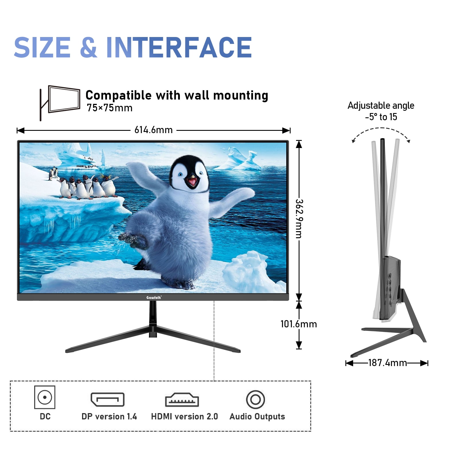 Gawfolk 27" 2K IPS Office Computer Monitor, 75Hz Adaptive-Sync, Built-in Speakers, Black