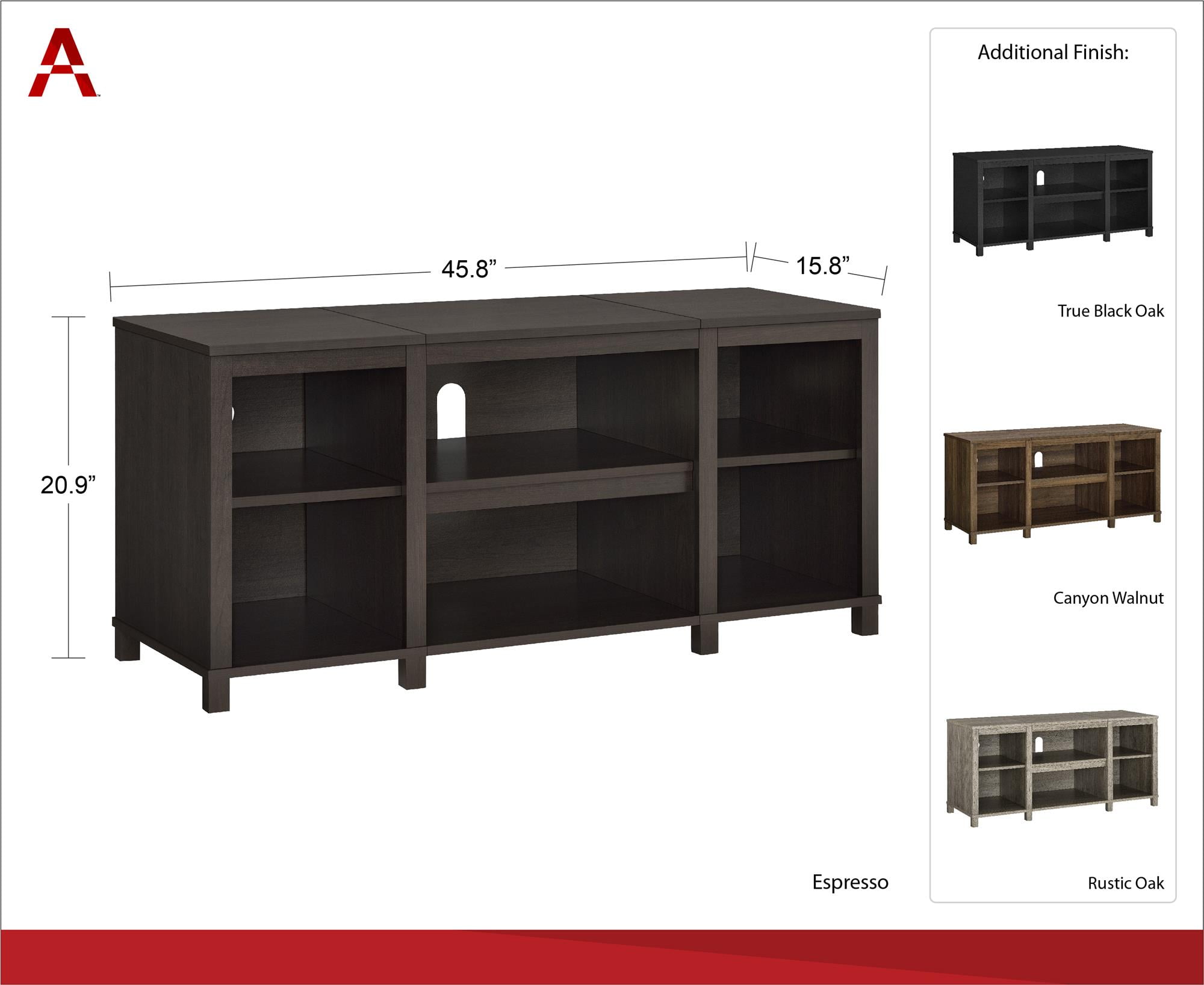 Entertainment Cubby TV Stand Black Oak Espresso Wood Finish up to 50 inch TV