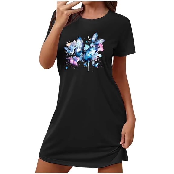 Women's Short Nightgown Floral Sleep Shirts Soft Nightshirt Lightweight Pajamas Dress Ladies Tunic Home Shirts