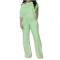 thumbnail image 1 of Ensemble de Course Deux Pièces pour Femmes, Épaule Inclinée, Manches Longues, Manches Courtes, Taille Élastique, Poches, Vert m, 1 of 6